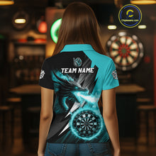 Load image into Gallery viewer, Personalized Strike Black &amp; Turquoise Flaming Dragon Dart Shirts For Women Custom Dart Team Jersey TDM4300
