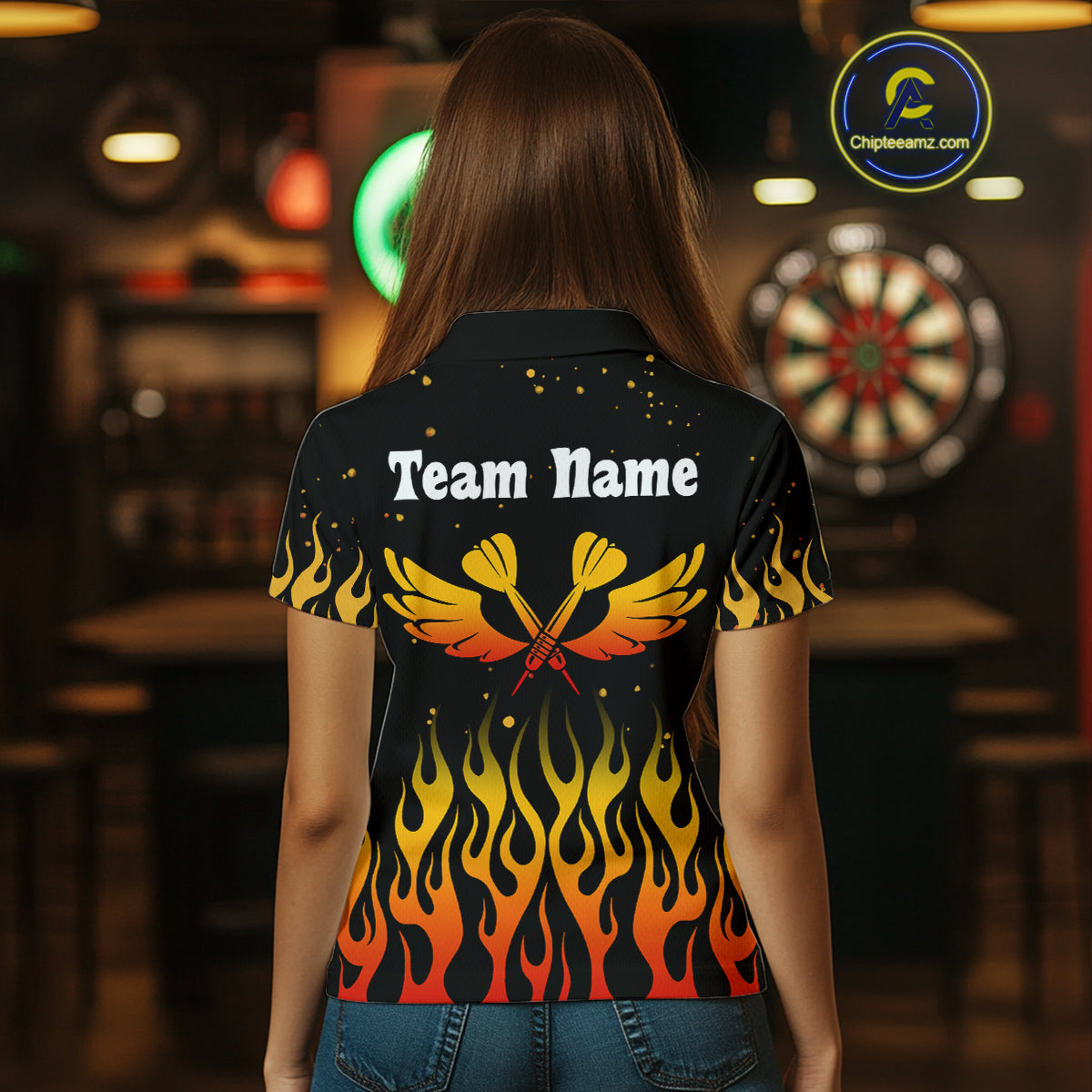 Men’s Darts Team Shirt - Rust Phoenix And Flame Pattern | Custom Name Option NYN0304