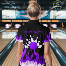 Load image into Gallery viewer, Custom Purple Flame Bowling Shirts for Women Polo &amp; Quarter-Zip Bowling Team Jerseys HNT82