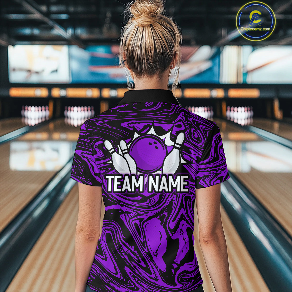 Custom Purple Bowling Women Bowling Shirt Polo & Quarter-Zip Bowling Team Jerseys HNT81
