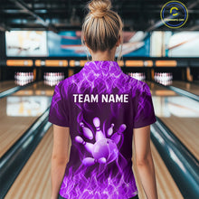 Load image into Gallery viewer, Custom Purple Flame Bowling Jersey for Women Bowling Uniform Polo &amp; 1/4 Zip Bowling Team Shirts HNT106