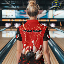 Load image into Gallery viewer, Red Thunder Lightning &amp; Lava Bowling Shirt for Men Women Team Bowling Jersey MBL92