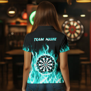 Turquoise Fire Flame Dart Shirt With Pocket For Women Custom Dart Team Jersey TDM3792