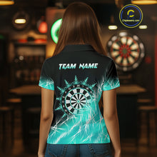 Load image into Gallery viewer, Turquoise Icy Lights Womens Darts Polo &amp; Quarter Zip Custom Dart Shirt For Team Darts Jersey Outfit TDM4150