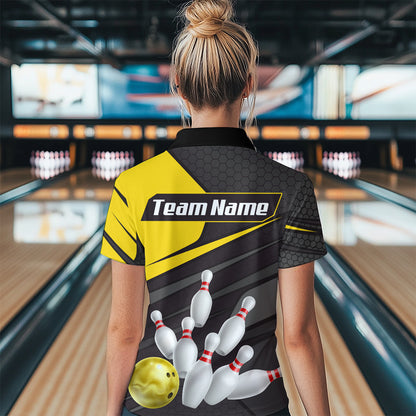 Yellow Bowling Shirt for Men&Women Team Bowling Jersey Colorful Bowling Polo & 1/4 Zip MBL49