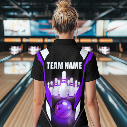 Purple Bowling Shirt for Men and Women Bowling Jersey with Team Bowling Polo & 1/4 Zip MBL42