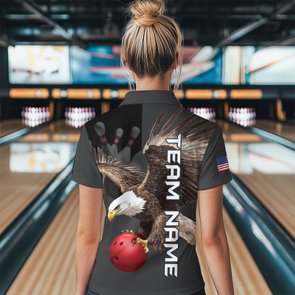 Personalized US Flag Eagle Bowling Shirt Bowling Jersey for Women Polo & 1/4 Zip Shirt Team League HNT24