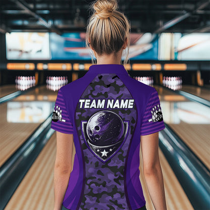 Personalized Camo Bowling Jersey Women Bowling Team Shirt Custom Bowling Polo Shirt BDT327