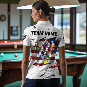 Billiard Jerseys American Flag 8 Ball Pool Billiard Shirts for Women Polo & 1/4 Zip Shirt Team NNT26