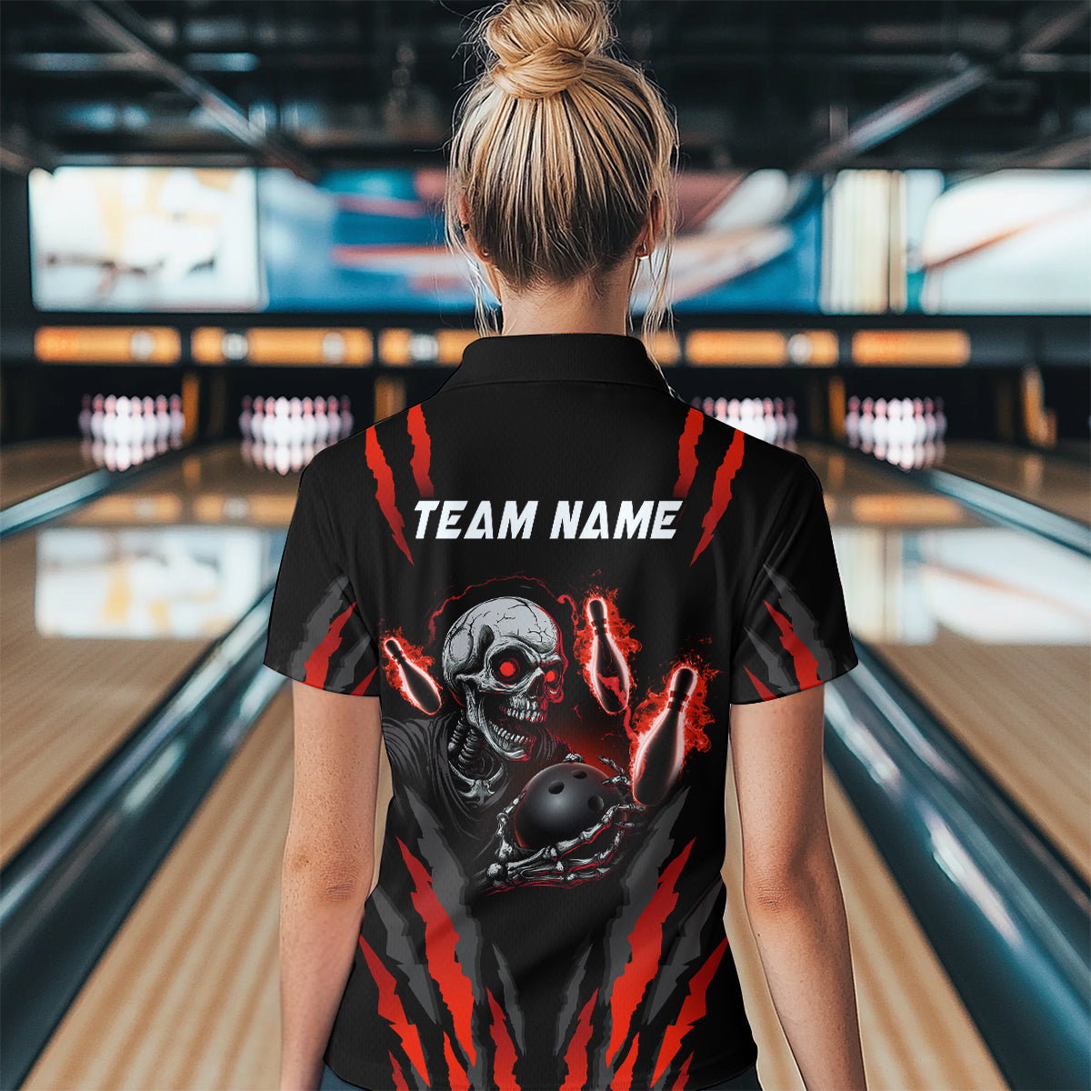 Skull Bowling Custom Women Bowling Polo & Quarter-Zip Bowling Team Jerseys HNT47