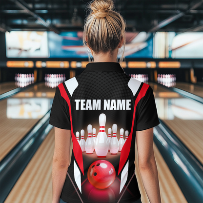 Red Bowling Shirt for Men and Women Bowling Jersey with Team Bowling Polo & 1/4 Zip MBL42