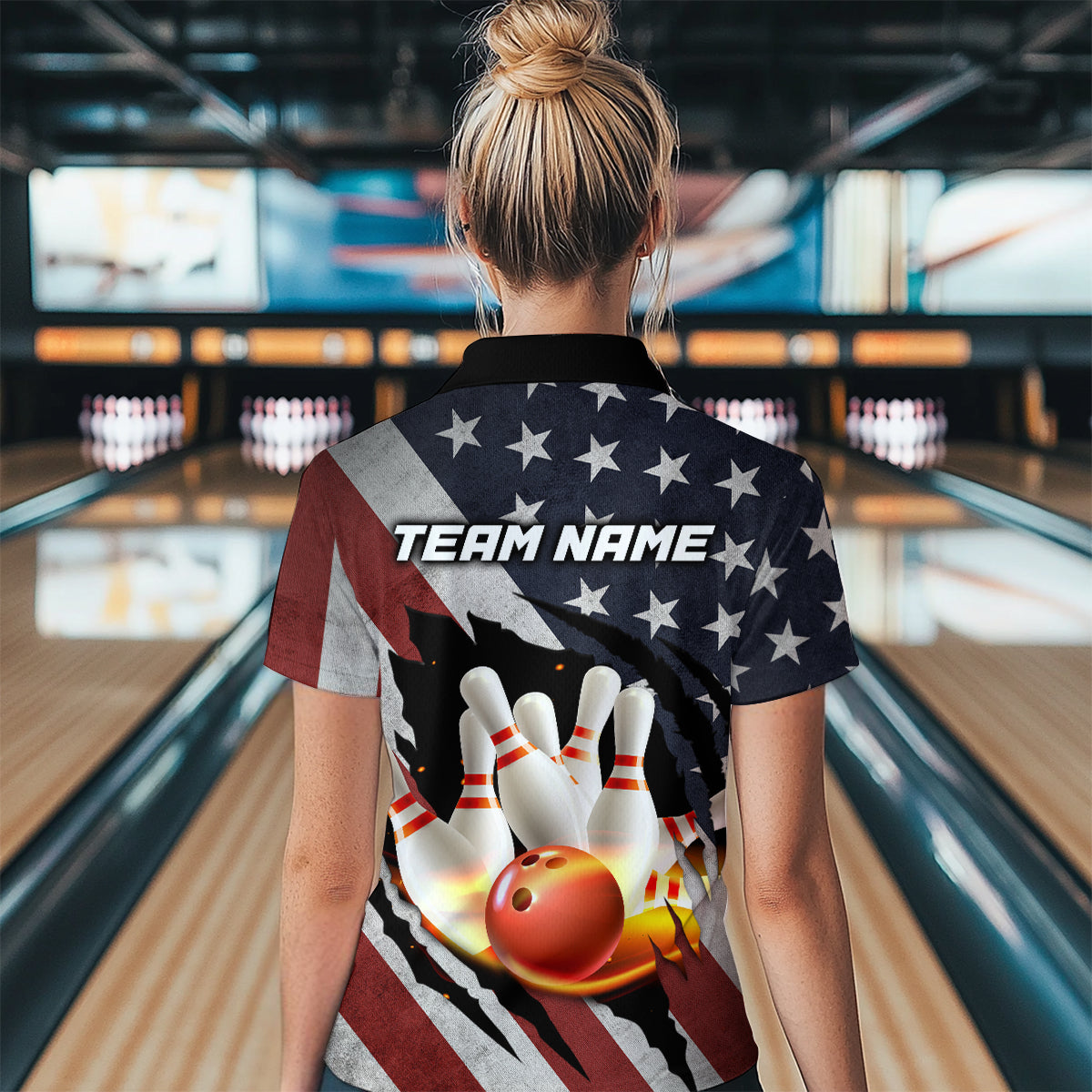 American Flag Bowling Shirt Fire Patriotic Bowling Shirts for Men Women Bowling Jersey MBL19