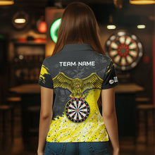 Load image into Gallery viewer, Personalized Yellow Black Eagle Dartboard Dart Polo &amp; Quarter Zip For Women Custom Team Dart Jerseys TDM3521