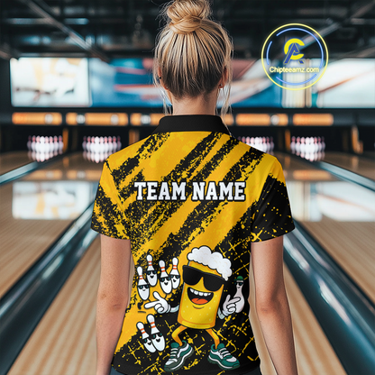 Custom Funny Beer Bowling Shirt Team Bowling League Jersey for Women Polo & 1/4-Zip QZT759
