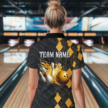 Flame Yellow Bowling Team Shirt Custom Bowling Jersey for Men Women Flame Polo Shirt QZT679