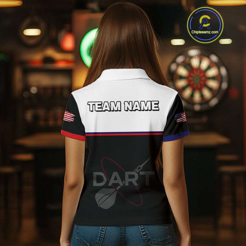 American Flag Grey Smoke Dartboard Women's Darts Shirt - Custom Name For Darts Jersey NYN0426