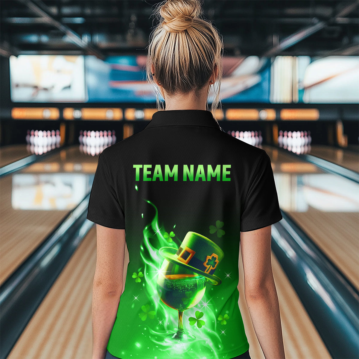 Custom Bowling Shirt Unisex Green Shamrock Lucky Clover Polo Bowling Jersey QZT624