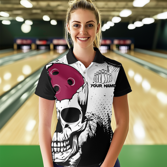 Personalized Bowling Shirt Skull Bowling Team Jersey Polo Shirt for Women QZT275