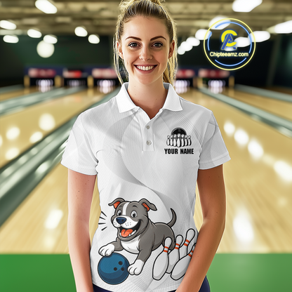 Custom Funny French Bulldog Bowling Women Polo & 1/4 Zip Shirts Bowling Team Jerseys HNT94