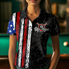 Load image into Gallery viewer, American Flag Billiard Jerseys 8 Ball Pool Billiard Shirts for Women Polo &amp; 1/4 Zip Shirt NNT05