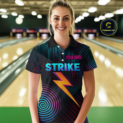 Bowling Shirt Strike Neon Lightning Custom Team Jersey for Women Graphic Bowling Uniform QZT727