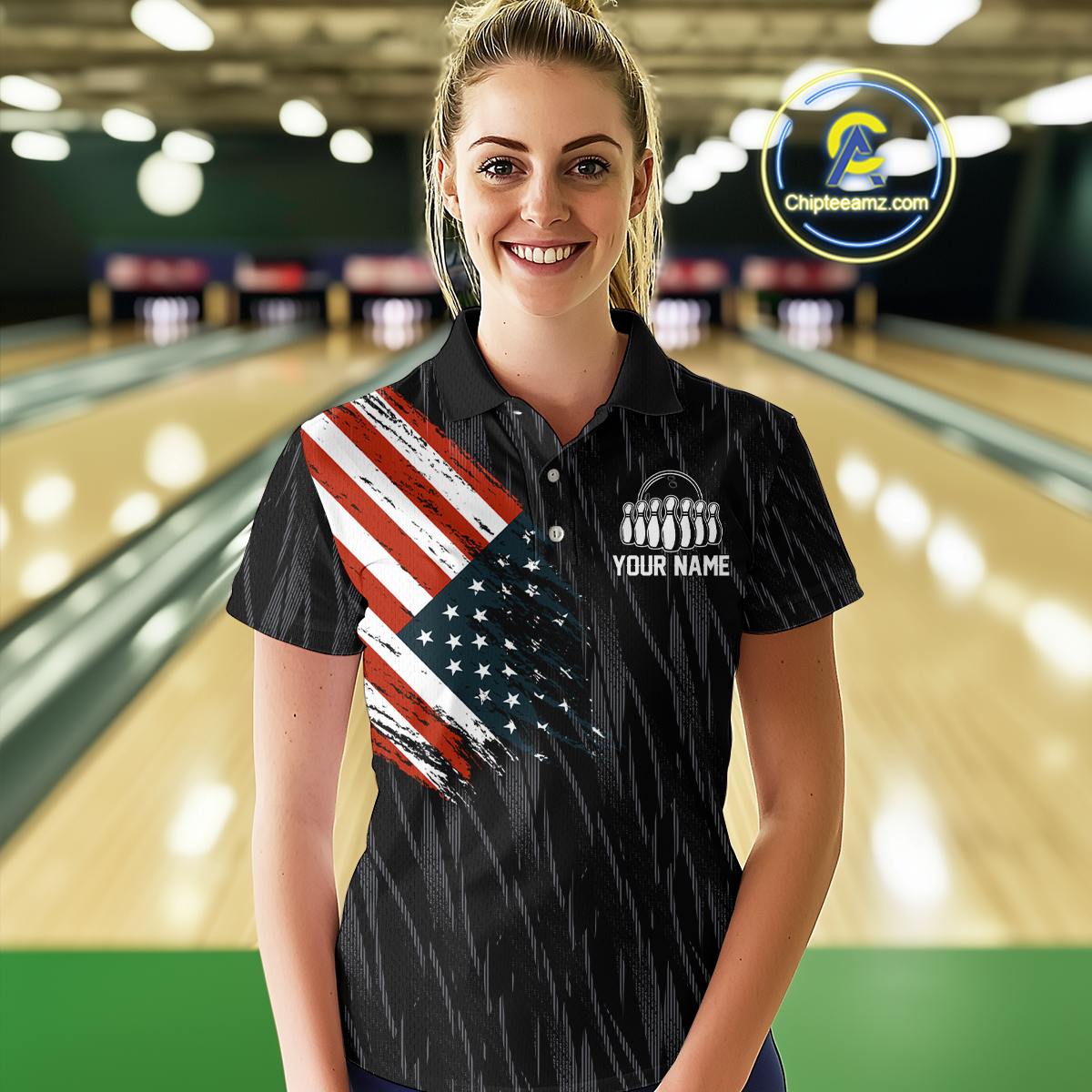 Custom American Flag Eagle Bowling Women Polo & 1/4 Zip Shirts Bowling Team Jerseys HNT89
