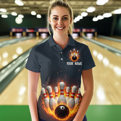 Custom Flaming Bowling Shirt for Men Women Fire Bowling Polo Shirts & Quarter Zip MBL83