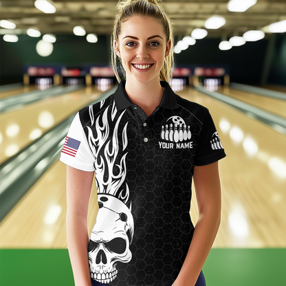 Custom Bowling Polo Shirt for Men Women Skull Bowling Jersey Bowling Team League QZT47-4