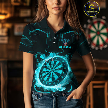 Lightning Smoke Turquoise Dartboard Women's Darts Shirt - Custom Name For Players NYN0470