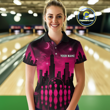 Load image into Gallery viewer, Pink Bowling Custom Women Bowling Shirt Polo &amp; Quarter-Zip Bowling Team Jerseys HNT66