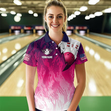 Load image into Gallery viewer, Personalized Pink Bowling Shirts For Women Custom Bowling Polo &amp; Quarter Zip Bowling Team Jerseys TDM3629