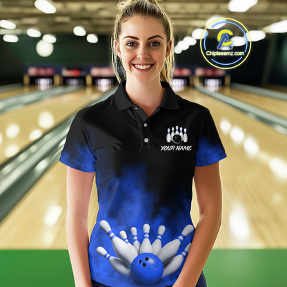Blue Smoke Bowling Shirts for Men Women Team Personalized Bowling Polo and Quarter Zip MBL130