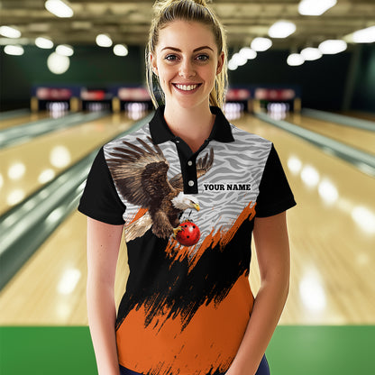 Custom Name Orange Eagle Bowling Shirt Bowling Jersey for Women Polo & 1/4 Zip Shirt Team League HNT07