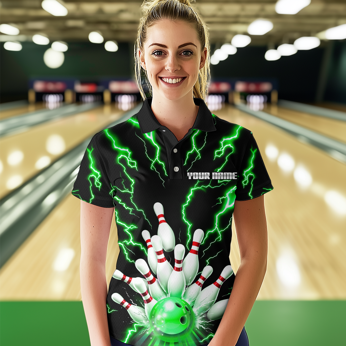 Thunder Lightning Green Bowling Shirt Custom Bowling Jersey for Men Women Team MBL66