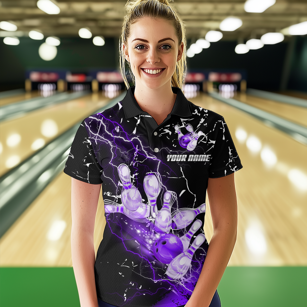 Custom Purple Lightning Bowling Shirts for Men Women Team Bowling Polo & 1/4 Zip MBL80