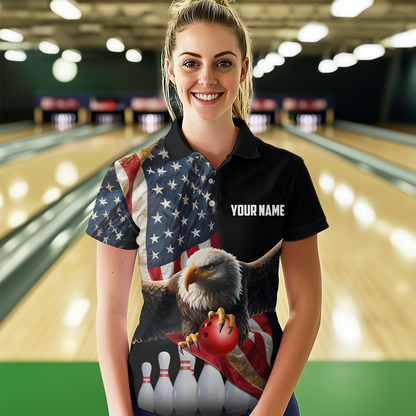 Custom Eagle Bowling Team Jersey American Bowling Polo Shirt for Men Women QZT636