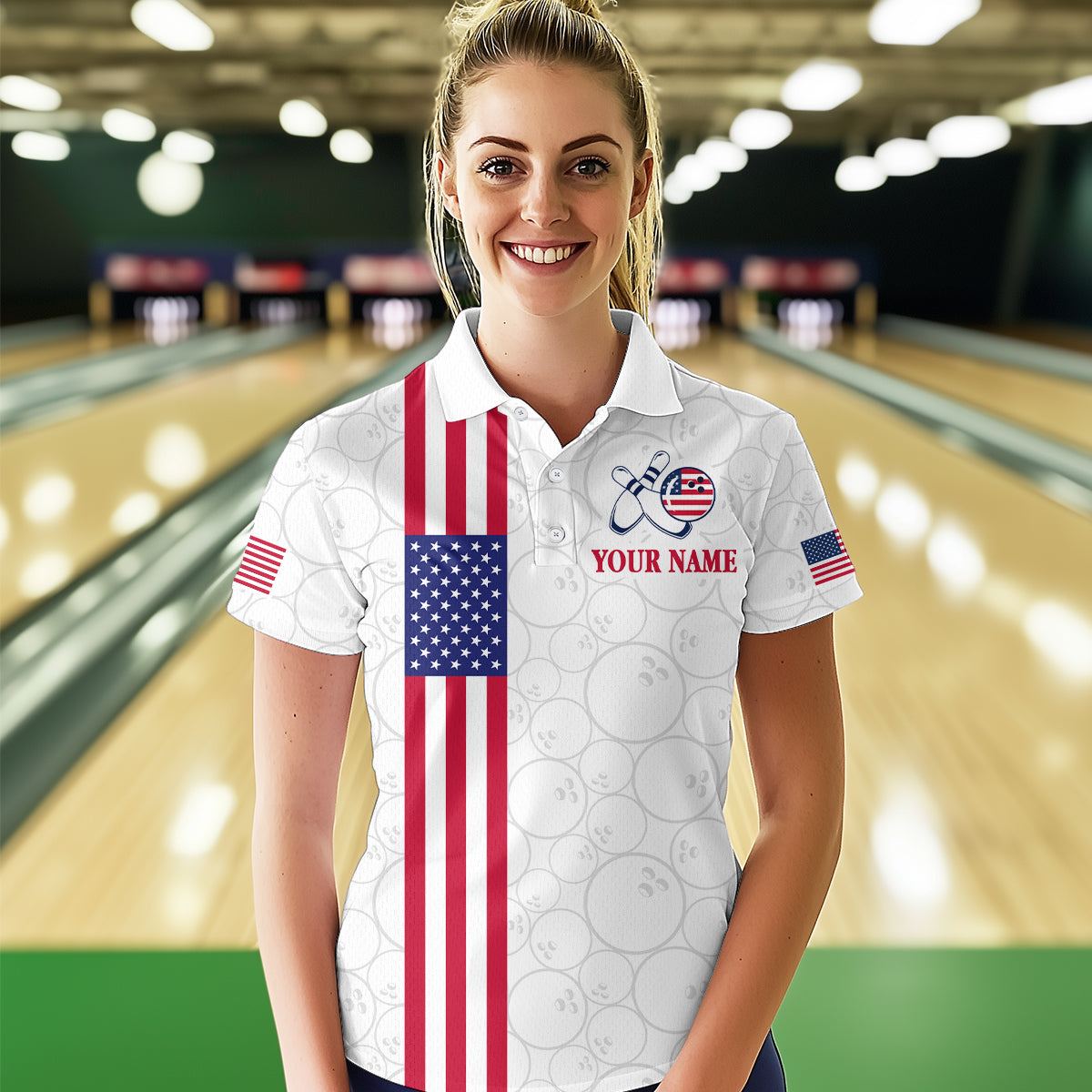 Patriotic Bowling Shirt for Men Women Team Custom White Bowling Polo & 1/4 Zip Shirt MBL23