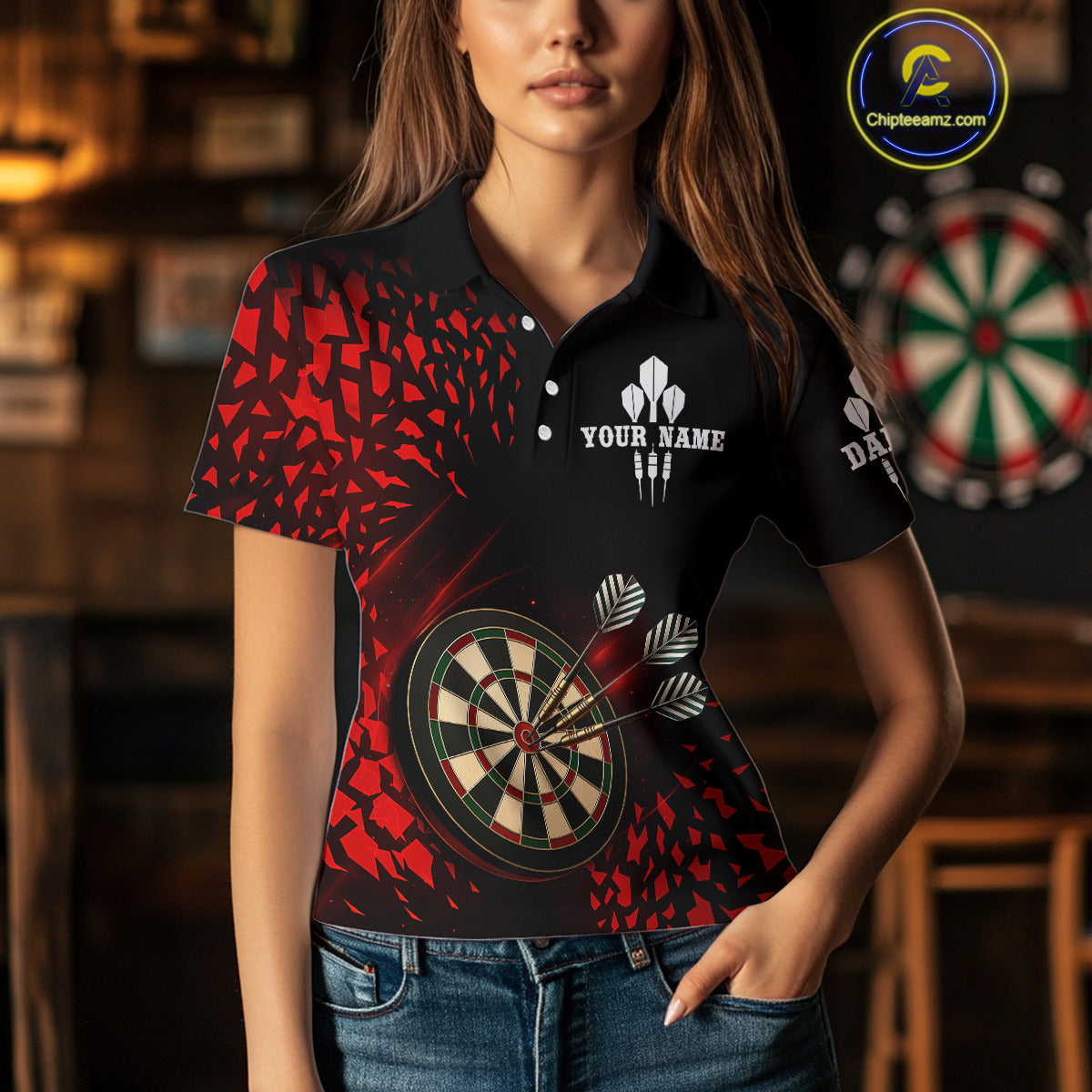 Men's Custom Dart Shirt - 3D Dartboard With Red Geometric Shards, Dart Team Jersey NYN0248