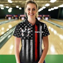 Load image into Gallery viewer, US Red Flag Bowling Shirt for Women Custom Name Polo &amp; Quarter-Zip Bowling Jersey Bowling Team Shirt HNT23