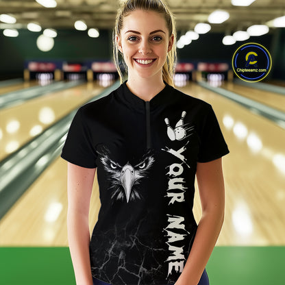 Custom Black Eagle Bowling Women Bowling Shirt Polo & Quarter-Zip Bowling Team Jerseys HNT77