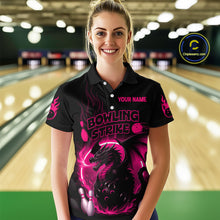 Load image into Gallery viewer, Pink Flame Dragon Bowling Shirt Custom Strike Bowling Team Jersey for Women Uniform QZT726