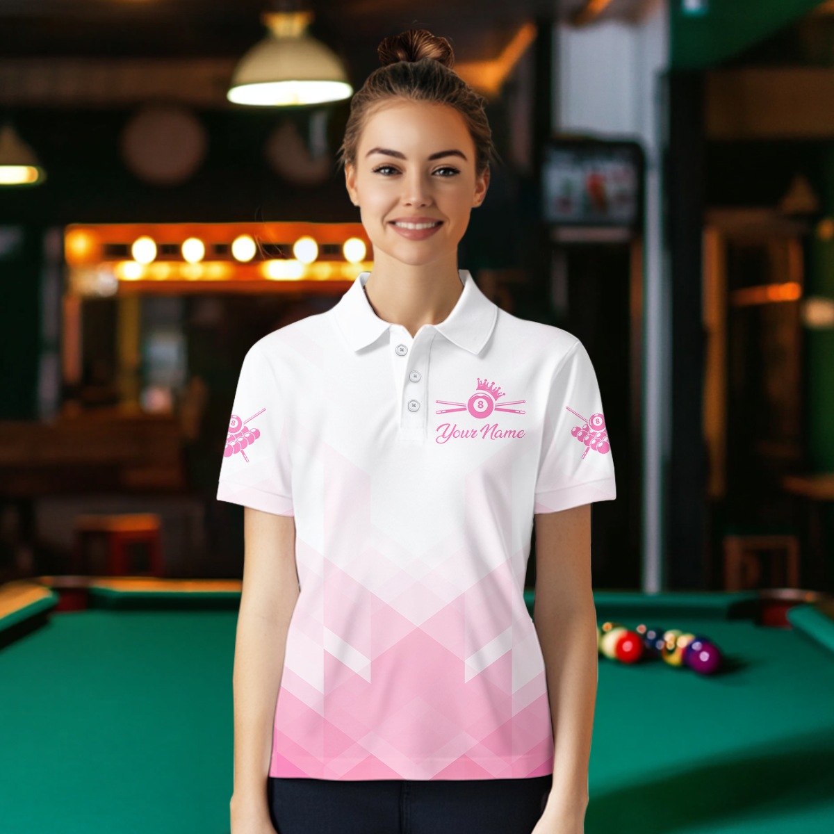 Custom Women 8 Ball Billiard Jersey Billiard Team Shirt Billiard League Polo & 1/4 Zip NNT100