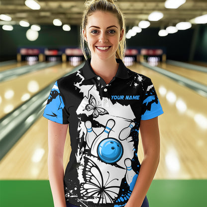 Custom Blue Butterflies Bowling Shirt for Men Women Team Bowling Polo&Quater Zip MBL76