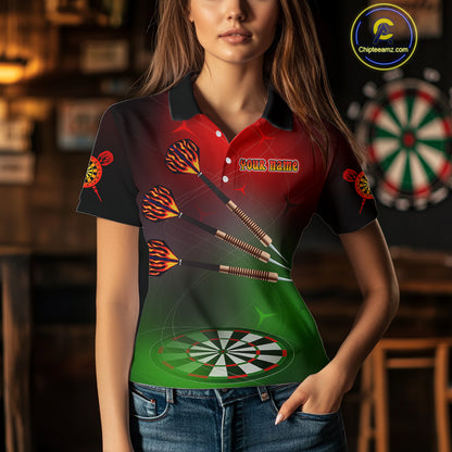 Women’s Personalized Darts Shirts With Multi-Color Dartboard And Flame Dart Arrows NYN0260