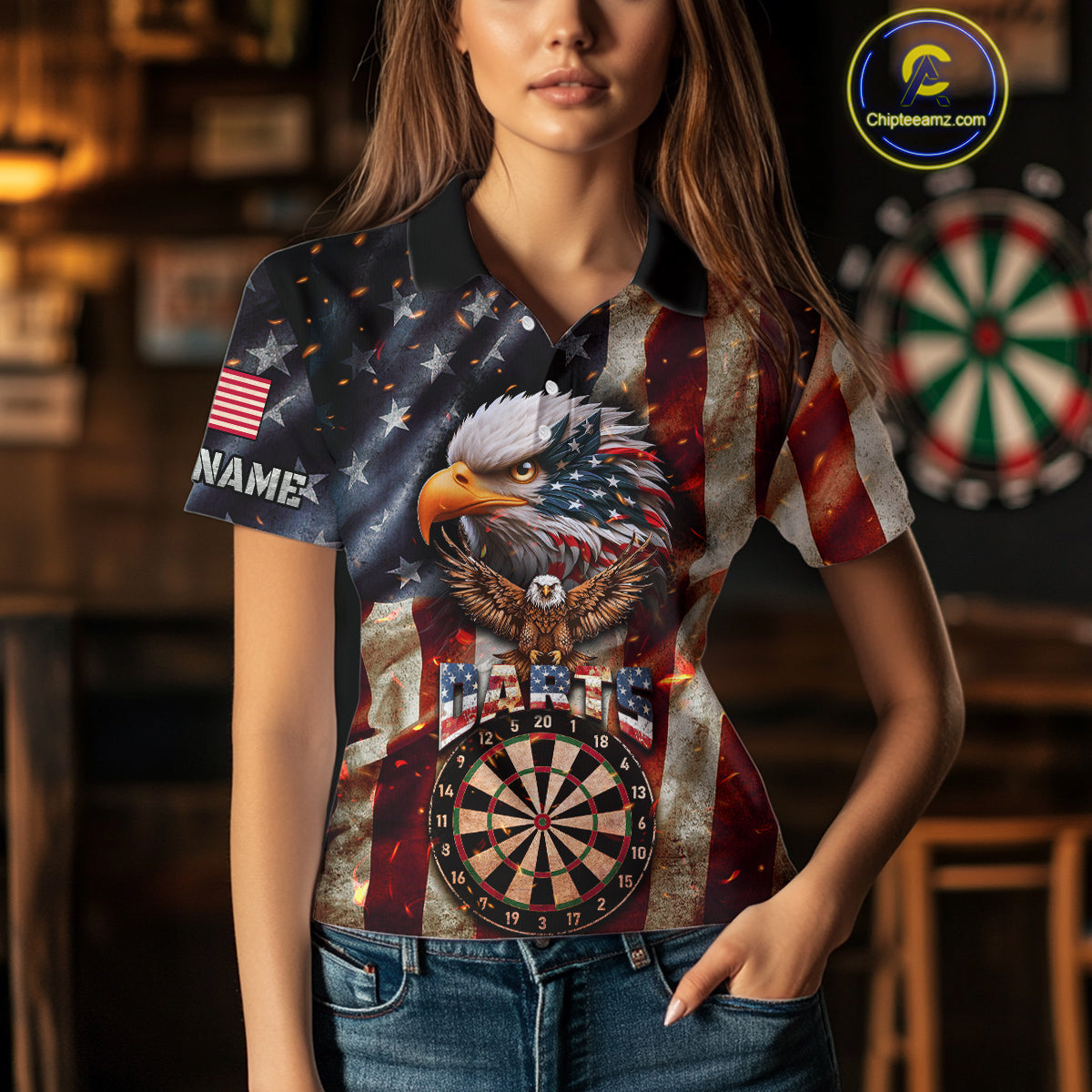 Vintage American Flag Eagle Dart Shirt For Women Custom Patriotic Darts Team Jersey Polo & 1/4 Zip TDM4044
