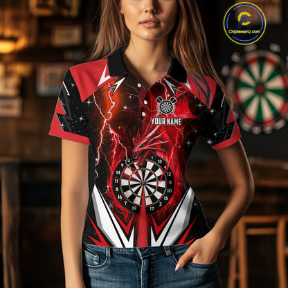 Red Darts Jerseys Custom Thunder Lightning Dragon Dart Shirt Team Polo & Quarter Zip For Women TDM4315