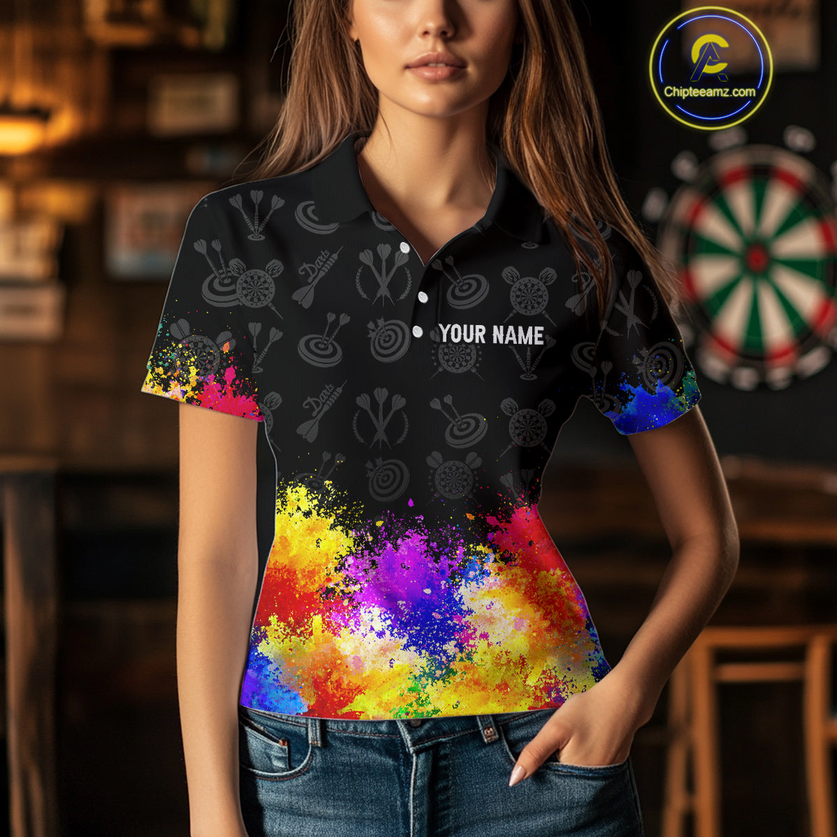 Funny Dartboard Colorful Grunge Dart Shirts For Women | Darts Team Jerseys – Polo & Quarter Zip TDM3964