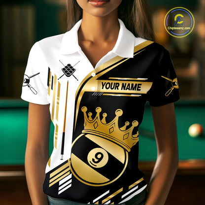 Personalized Golden 9 Ball Pool Crown Billiard Shirt For Women Custom Billiard Team Jerseys Uniform TDM4183