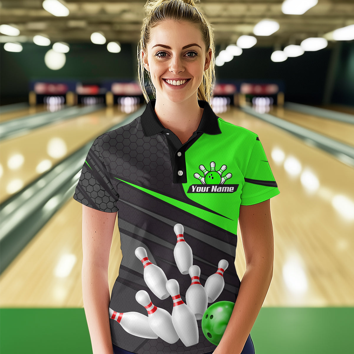 Green Bowling Shirt for Men&Women Team Bowling Jersey Colorful Bowling Polo & 1/4 Zip MBL49