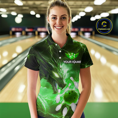 Custom Dragon Bowling Shirt Green Thunder Bowling Jersey for Men Women Team MBL82